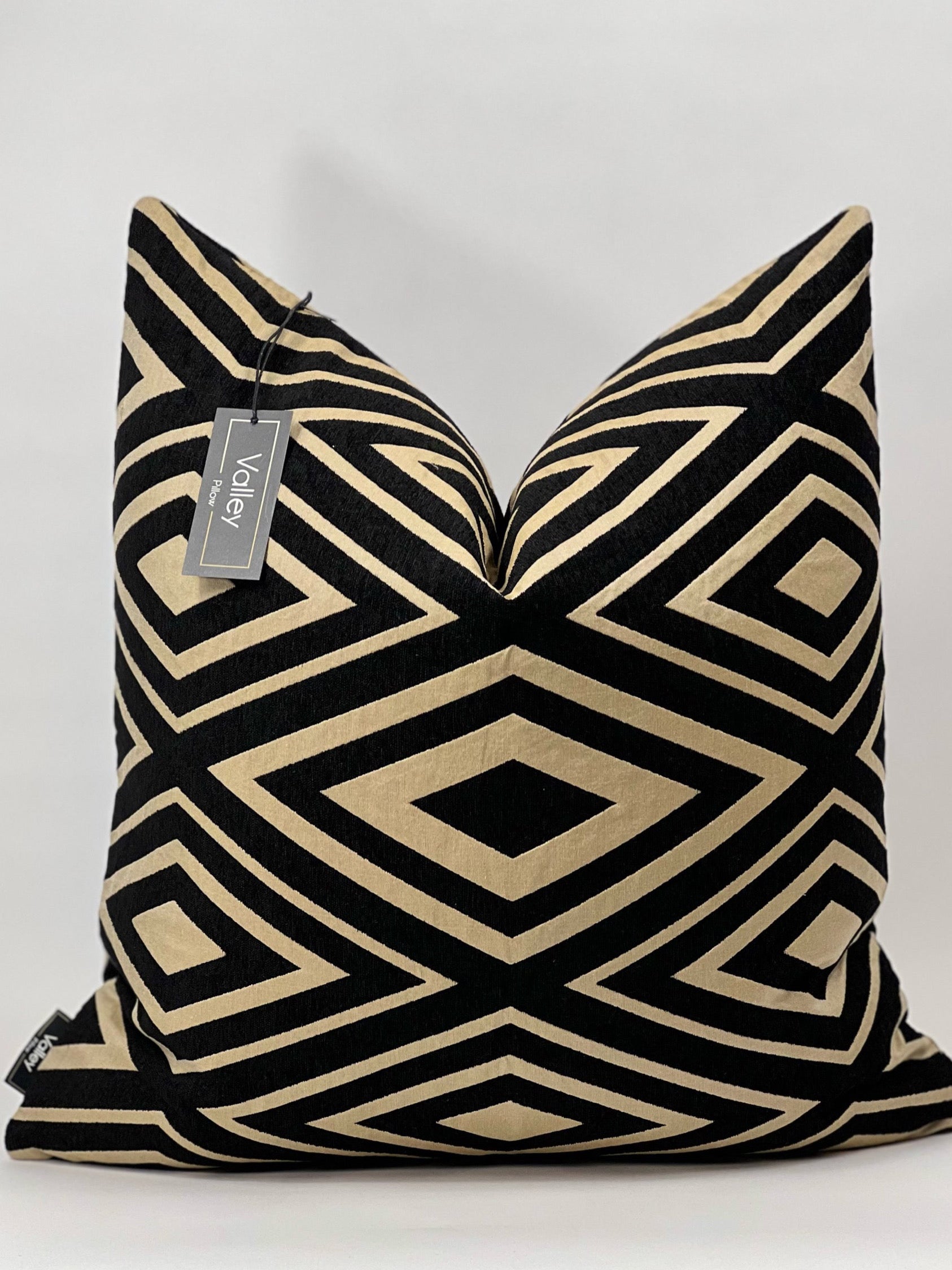 Black and Brown diamond print velvet decorative pillow